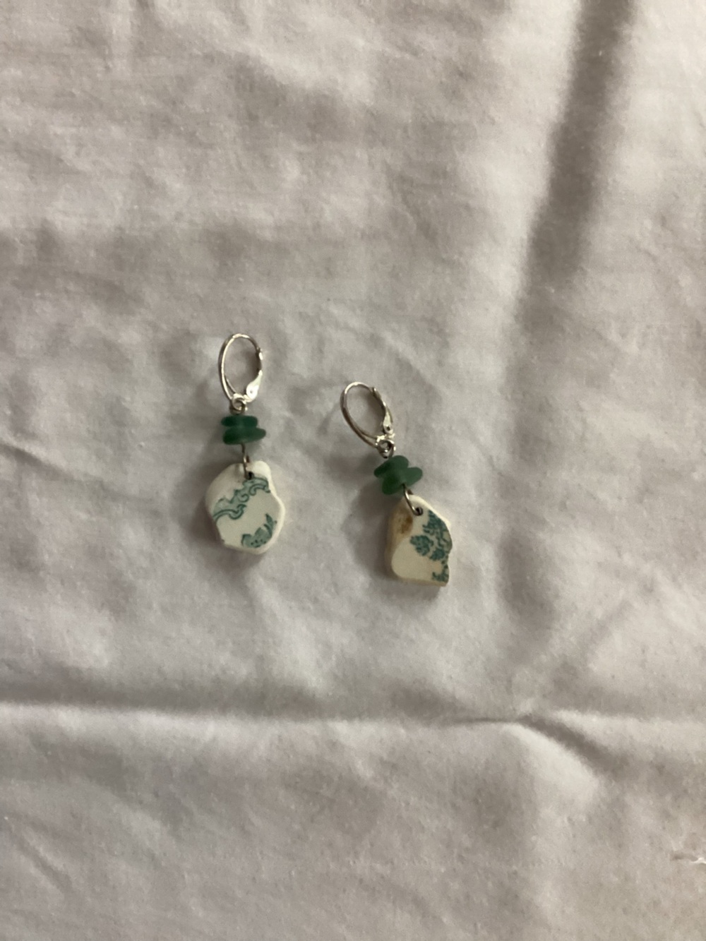Handcrafted Green Floral Porcelain Drop Earrings